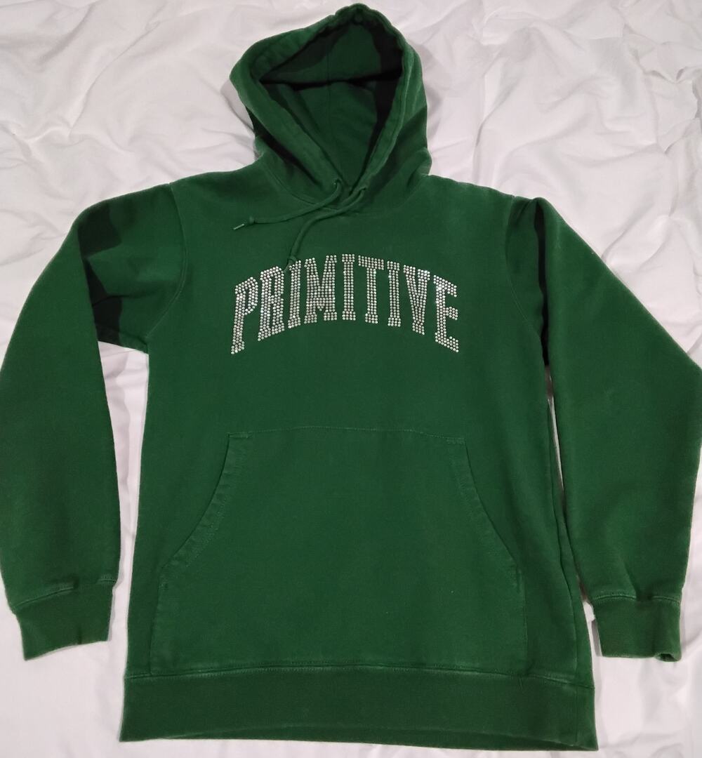 Primitive Rhinestone Logo Hoodie Men's Small Green Skate Streetwear Pullover